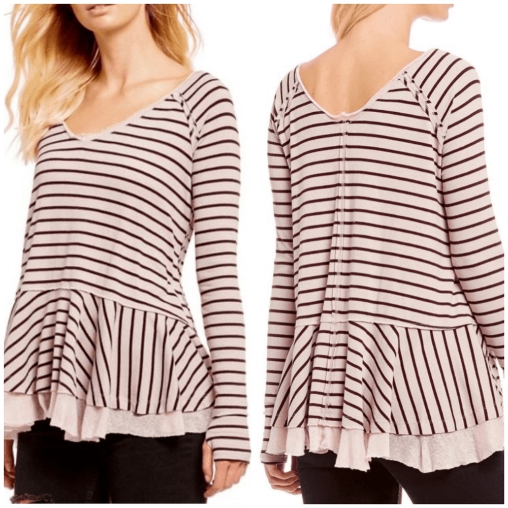 Free People Tangerine tee striped long sleeve top M
